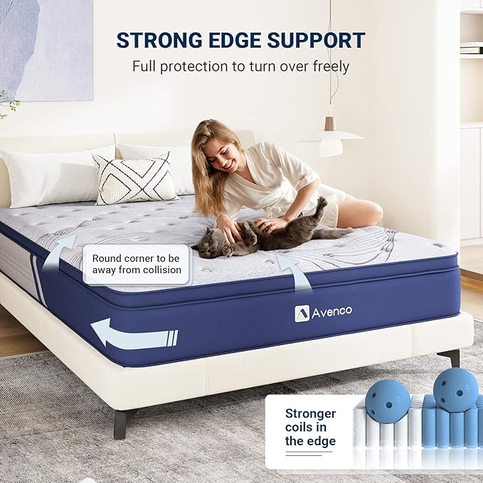 Avenco Mattress Queen, 12 Inch Queen Mattress Hybrid, Medium Firm Queen Mattress in a Box for Pressure Relief and Sound Sleep, Wrapped Coils and CertiPUR-US Foam, Soft Breathable Fabric - LeafyLoom