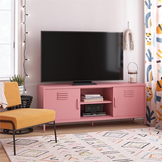 Novogratz Cache Metal Locker-Style TV Stand for TVs up to 65", Bashful Pink - LeafyLoom