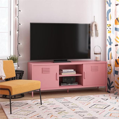 Novogratz Cache Metal Locker-Style TV Stand for TVs up to 65", Bashful Pink - LeafyLoom