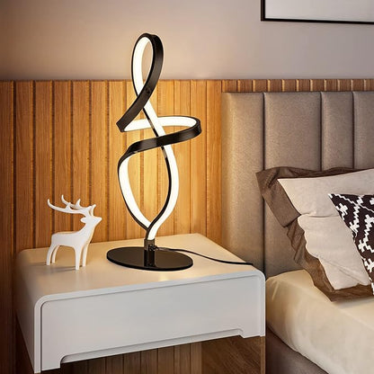 Modern Table Lamp, LED Spiral Lamp, Black Bedside Lamp with Stepless Dimming Switch, Contemporary Nightstand Lamp, LED Lamp for Bedroom Living Room Home Office, 12W, 3200K Warm White - LeafyLoom