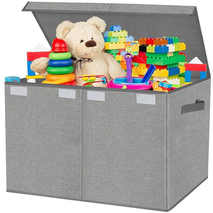 homyfort Large Toy Box Chest for Kids Boys,Collapsible Toy Bin Storage Organizer Basket with Lids for Blanket,Toys,Toddler,Nursery,Playroom (Grey) - LeafyLoom