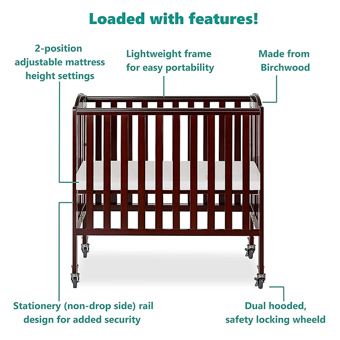 3-in-1 Folding Portable Crib, Espresso, Large - LeafyLoom