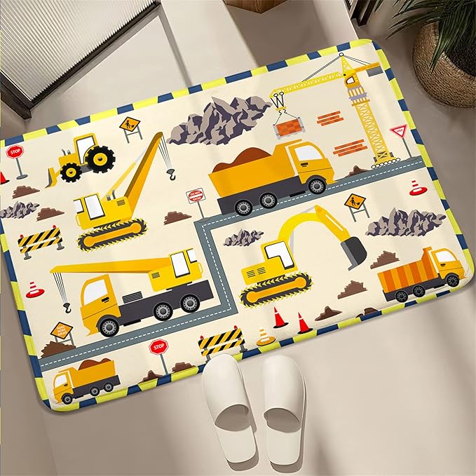 Construction Play Mat Car Rug Play Mat Construction Rugs for Boys Room Car Rug for Boys Room Construction Decor for Boys Room Playroom Rug for Livingroom 2'×3' - LeafyLoom