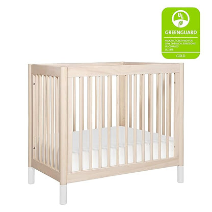 Babyletto Gelato 4-in-1 Convertible Mini Crib in Washed Natural and White, Greenguard Gold Certified - LeafyLoom