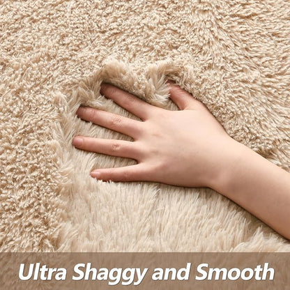 Super Soft Fluffy Shaggy Rugs for Living Room Bedroom, Fuzzy Plush Area Rugs for Girls Kids Room Nursery Home Decor, Furry Dorm Rug Cute Non-Slip Indoor Floor Carpet 4x6 Feet, Beige - LeafyLoom