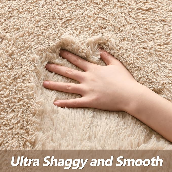 Super Soft Fluffy Shaggy Rugs for Living Room Bedroom, Fuzzy Plush Area Rugs for Girls Kids Room Nursery Home Decor, Furry Dorm Rug Cute Non-Slip Indoor Floor Carpet 6x9 Feet, Beige - LeafyLoom