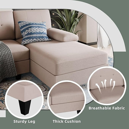 Shintenchi Sectional Couches for Living Room, U Shaped Sofa Couch with Double Chaise, 4-Seat Living Room Furniture Sets with Soft Cushion & Linen Fabric, Beige - LeafyLoom