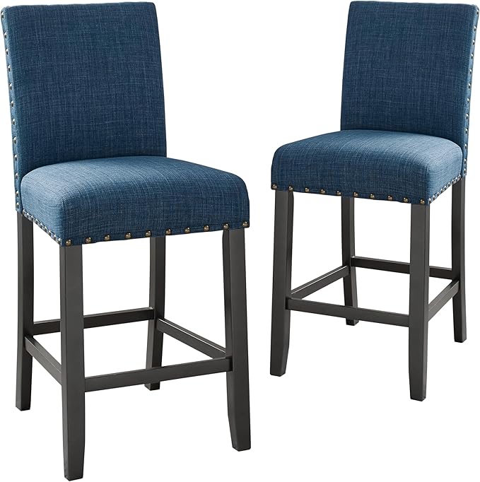 New Classic Furniture Crispin Counter Dining Chair (Set of Six), 100% Polyester Marine Blue Fabric with Espresso Legs - LeafyLoom