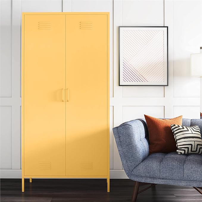 Novogratz Cache Tall 2 Door Metal Locker Cabinet, Yellow - LeafyLoom