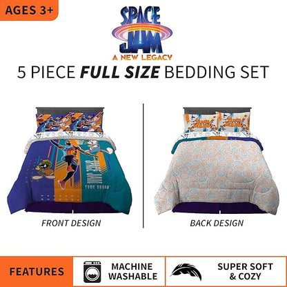 Franco Kids Bedding Super Soft Comforter and Sheet Set, 5 Piece Full Size, Space Jam 2 A New Legacy - LeafyLoom