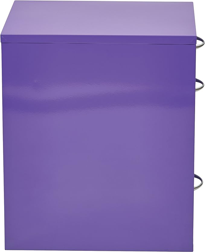 OSP Home Furnishings HPB Heavy Duty 3-Drawer Metal File Cabinet for Standard Files and Office Supplies, Purple Finish - LeafyLoom