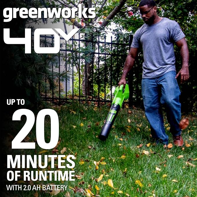 Greenworks 40V (100 MPH / 350 CFM) Cordless Axial Leaf Blower, 2.0Ah Battery and Charger Included - LeafyLoom