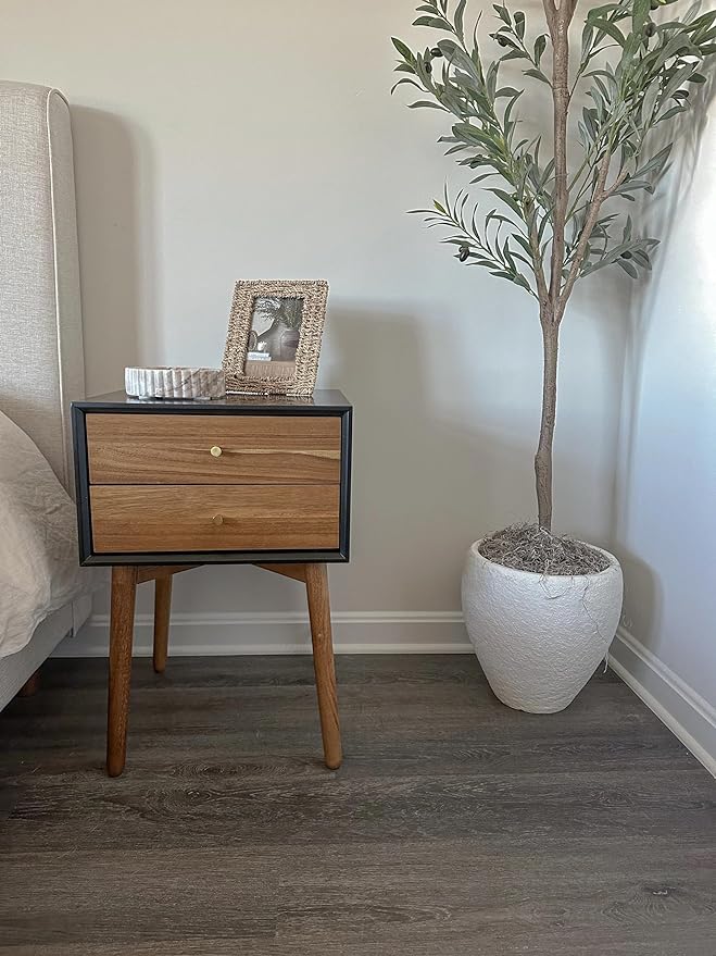 Nathan James Harper Modern Nightstand Side Accent or End Table with Storage Drawer, Set of 2, Black/Brown - LeafyLoom