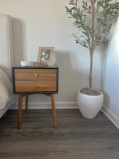 Nathan James Harper Modern Nightstand Side Accent or End Table with Storage Drawer, Set of 2, Black/Brown - LeafyLoom