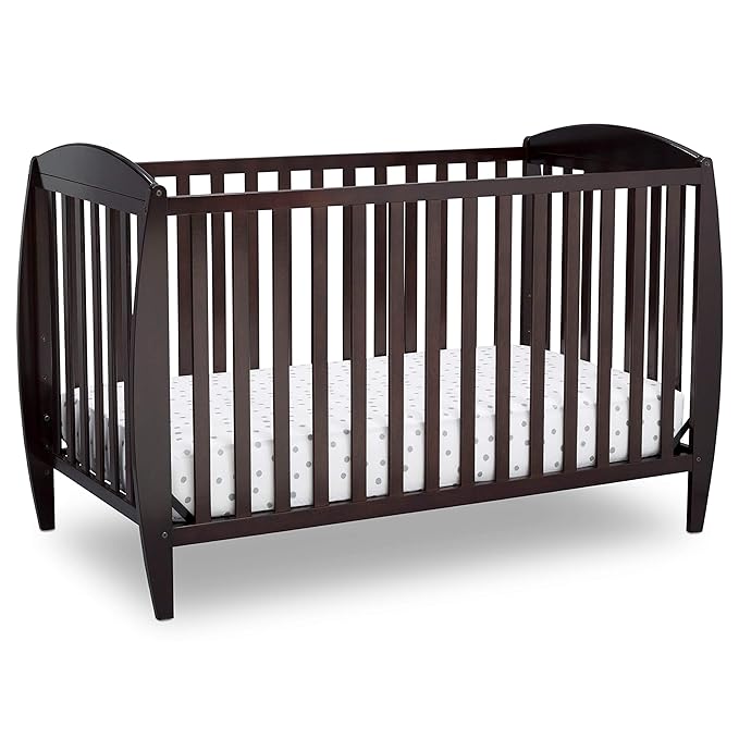 Delta Children Taylor 4-in-1 Convertible Baby Crib, Easy to Assemble, Sustainable New Zealand Wood, JPMA Certified, Dark Chocolate - LeafyLoom