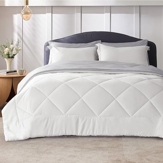 Bedsure Ivory King Size Comforter Set - 7 Pieces Reversible King Bed in a Bag, King Bed Set Ivory and Grey with Comforters, Sheets, Pillowcases & Shams - LeafyLoom