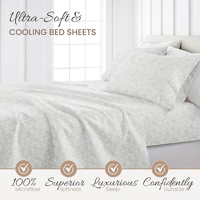 Linen Market 4 Piece King Sheet Set (Light Gray Floral) - Sleep Better Than Ever with These Ultra-Soft & Cooling Bed Sheets for Your King Size Bed - Deep Pocket Fits 16" Mattress - LeafyLoom