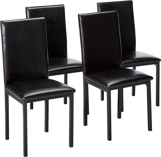 Roundhill Furniture Noyes Faux Leather Metal Frame Dining Chair, Set of 4, Black - LeafyLoom