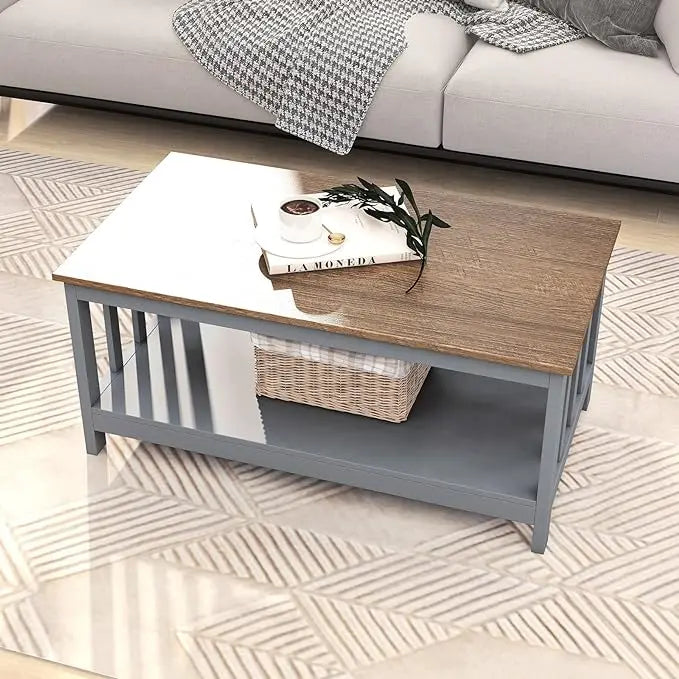 ChooChoo Coffee Table for Living Room, Grey Coffee Table with Shelf, 40 Inch - LeafyLoom