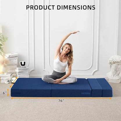 Convertible Folding Sofa Bed - Sleeper Chair with Pillow, Modern Linen Fabric Floor & Futon Couch, Foldable Mattress for Living Room/Dorm/Guest/Home Office/Apartment,Standard Size, Navy Blue - LeafyLoom