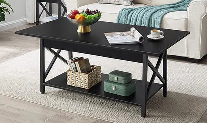 GreenForest Coffee Table Large 43.3 x 23.6 inch with Storage Shelf for Living Room, Easy Assembly, Black - LeafyLoom