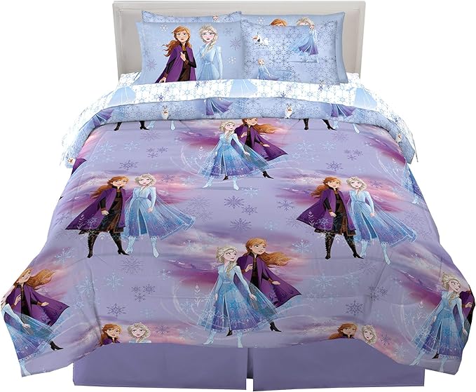 Disney Frozen 2 Kids Bedding Super Soft Comforter and Sheet Set with Sham, 7 Piece Full Size, "Official" Disney Product By Franco - LeafyLoom