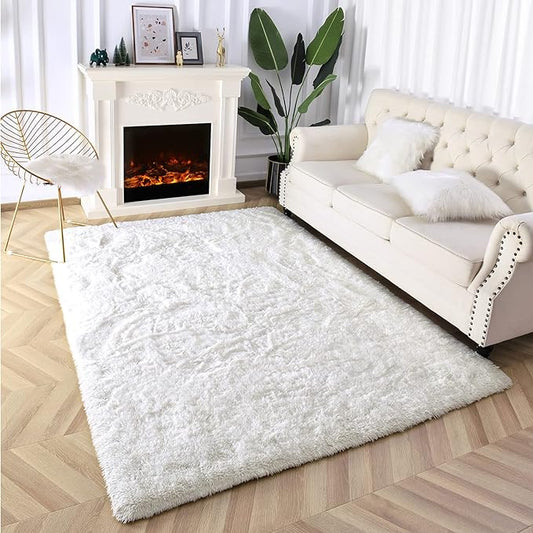 Super Soft Fluffy Shaggy Rugs 6x9 Feet for Living Room Bedroom, Fuzzy Plush Area Rugs for Girls Kids Room Nursery Home Decor, Furry Dorm Rug Cute Non-Slip Indoor Floor Carpet, Cream White - LeafyLoom