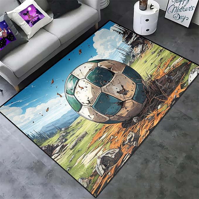 Football Rug for Boys Bedroom - Kids Rug Football Rug Basketball Rugs for Teen Boys Bedroom Football Carpet for Boys Bedroom Football Rugs for Boys Girls Sports Room,5'×7' - LeafyLoom