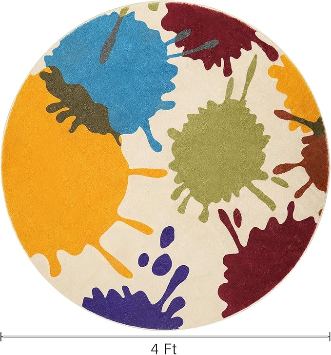 Art Round Rug for Playroom, 4'x4' Colorful Kids Rug for Nursery, Non-Slip Small Circle Rug for Kids Room, Machine Washable Bedroom Rug Soft Circular Office Carpet for Preschool Dorm - LeafyLoom