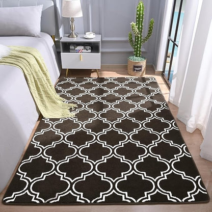 Chicrug Shag Geometric 6x9 Area Rug for Living Room, Large Modern Memory Foam Indoor Carpet, Fluffy Rug for Bedroom Bedside Room Decor for Family Girls Kids Nursery, Brown/White - LeafyLoom