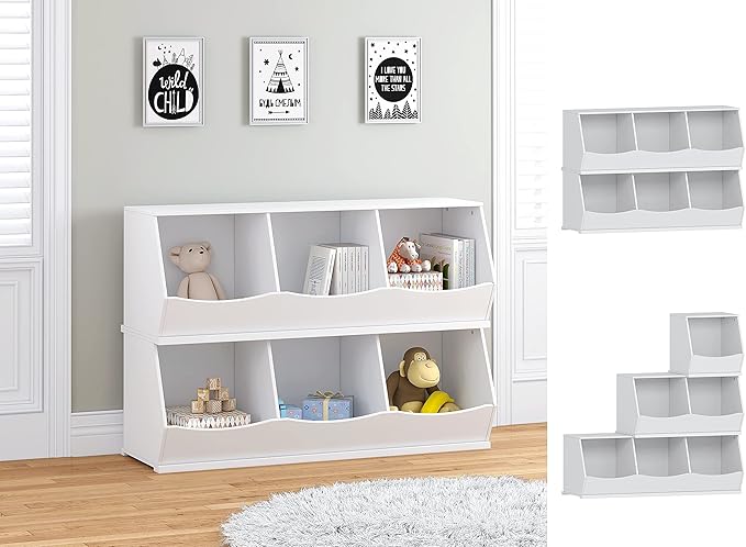 UTEX Toy Storage Organizer,Stackable Kids Toy Storage Cubby with 3 Bins,Toy Boxes and Storage for Playroom,Bedroom,Nursery School,White - LeafyLoom