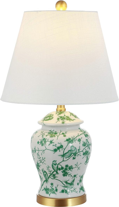 JONATHAN Y JYL3005B Penelope 22" Chinoiserie Classic LED Table Lamp Cottage Traditional Bedside Desk Nightstand for Bedroom Living Room Office College Bookcase LED Bulb Included, Green/White - LeafyLoom