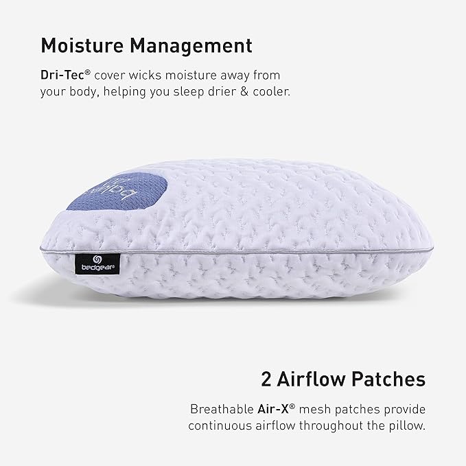 Bedgear Balance Cuddle Curve Performance Pillow - Size 0.0 - Moisture-Wicking Pillow for Side Sleepers - Medium Firmness Bed Pillow- Hypoallergenic, Washable Removable Cover - 20" W x 26" L x 4.75" H - LeafyLoom