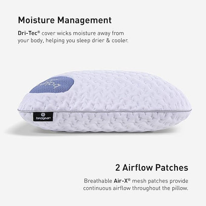 Bedgear Balance Cuddle Curve Performance Pillow - Size 0.0 - Moisture-Wicking Pillow for Side Sleepers - Medium Firmness Bed Pillow- Hypoallergenic, Washable Removable Cover - 20" W x 26" L x 4.75" H - LeafyLoom