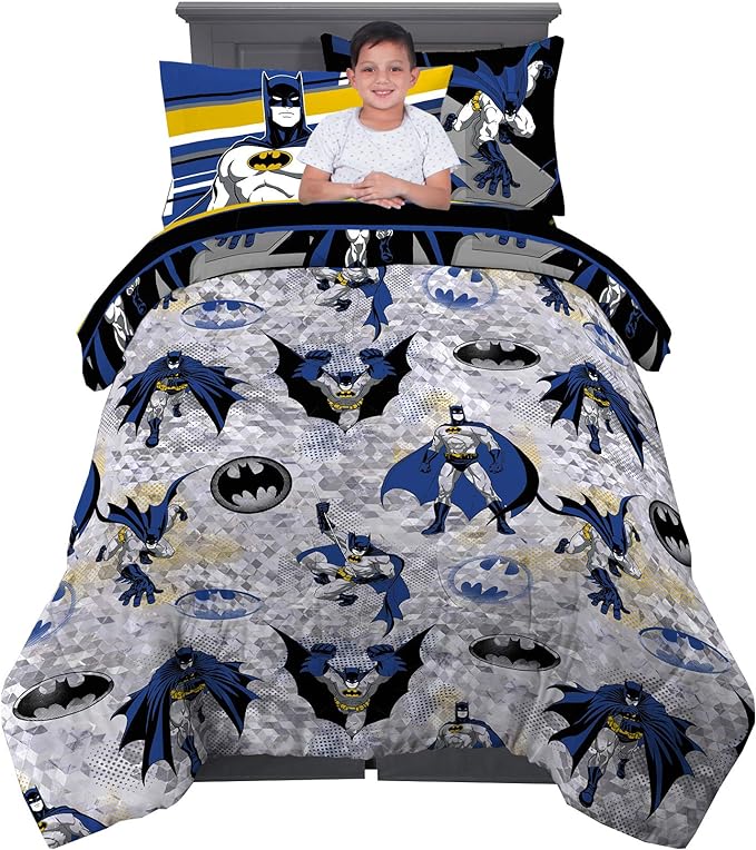 Franco Kids Bedding Super Soft Comforter and Sheet Set with Sham, 5 Piece Twin Size, Batman - LeafyLoom