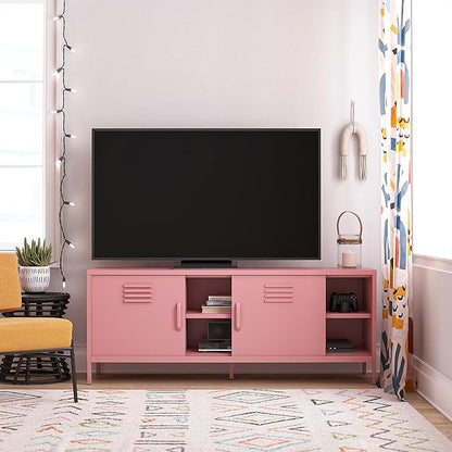 Novogratz Cache Metal Locker-Style TV Stand for TVs up to 65", Bashful Pink - LeafyLoom