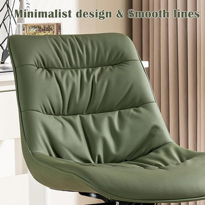 Kidol & Shellder Armless Office Chair Desk Chair Comfy Makeup Vanity Chair with Back Ergonomic Swivel Chair Home Office Desk Chairs with Wheels Computer Chair Bedroom Accent Chair(Olive Green) - LeafyLoom