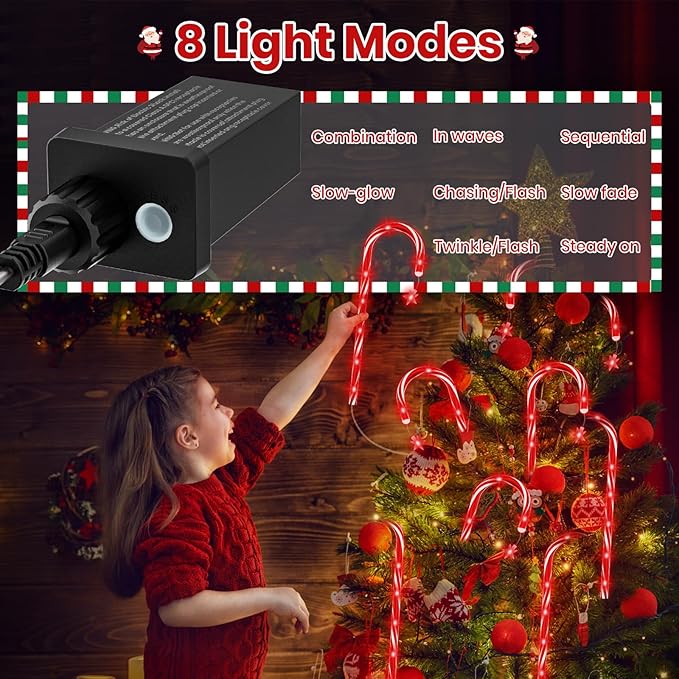 AOSEA Christmas Candy Cane Lights, Upgraded 80 Red LEDs Christmas Decorations Outdoor&Indoor, 10 Pack Waterproof Christmas Lights with 8 Lighting Modes for Pathway, Yard, Walkway, Lawn, Garden Decor AOSEA