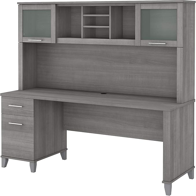 Bush Furniture Somerset 72W Office Desk with Drawers and Hutch in Platinum Gray - LeafyLoom