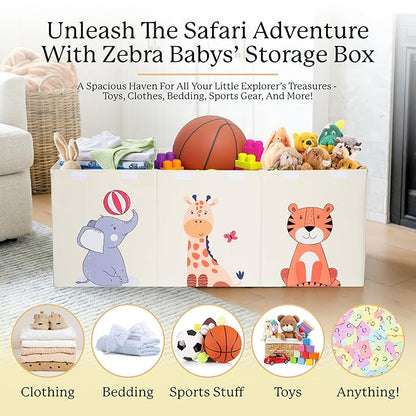 Zebra Baby Toy Chest For Boys & Girls - Stylish & Versatile Plush Animal Holder & Kids Toy Organizer Makes Playroom Organization Easy - - LeafyLoom