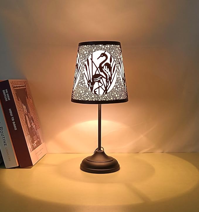 Flamingo Touch Lamp with Dimmable Touch Switch,Black Metal Cutout Shade, Flamingo Decortion Desk Lamp - LeafyLoom