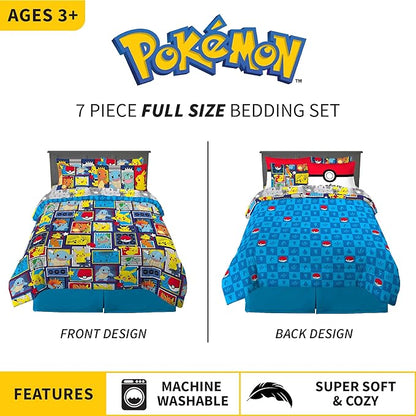 Franco Kids Bedding Super Soft Comforter and Sheet Set with Sham, 7 Piece Full Size, Pokemon - LeafyLoom