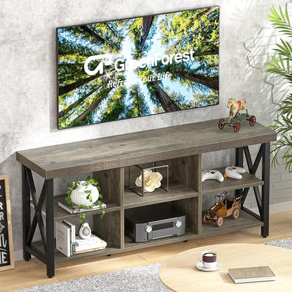 GreenForest TV Stand for TV up to 65 inches, Entertainment Center with 6 Storage Cabinet for Living Room, 55 inch Farmhouse Television Stands Console Table, Industrial TV stands for Living Room, Gray - LeafyLoom