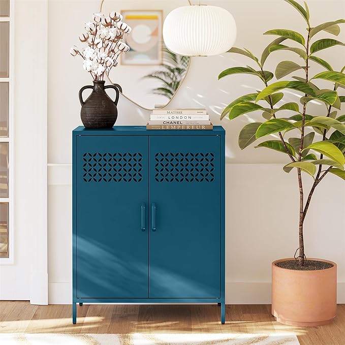 Mr. Kate Annie Short Metal 2 Door Cabinet, Deep Blue Ocean - LeafyLoom