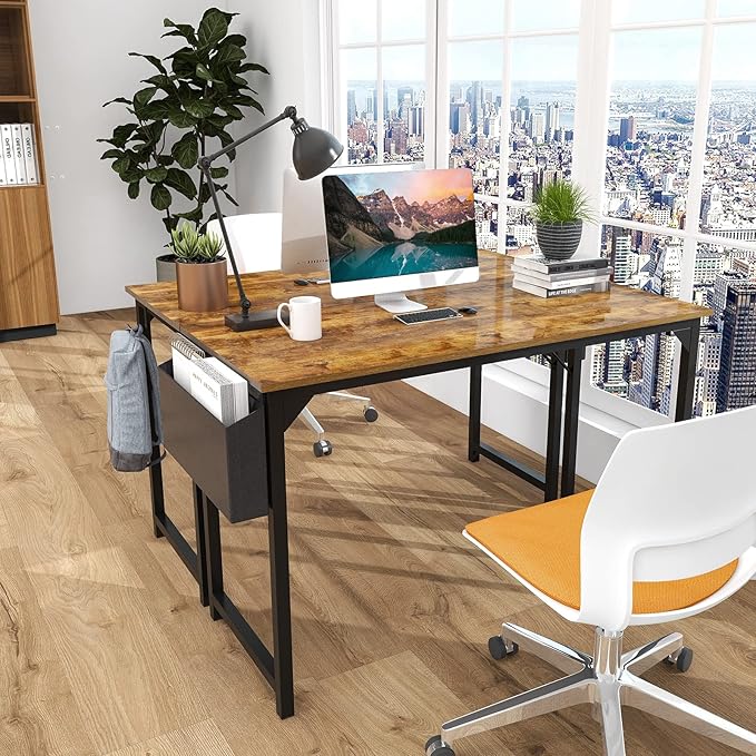 Computer Desk Small Office Desk 40 Inch Writing Desks Small Space Desk Study Table Modern Simple Style Work Table with Storage Bag Headphone Hook Wooden Tabletop Metal Frame for Home, Bedroom - LeafyLoom