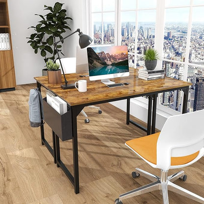 Computer Desk Small Office Desk 40 Inch Writing Desks Small Space Desk Study Table Modern Simple Style Work Table with Storage Bag Headphone Hook Wooden Tabletop Metal Frame for Home, Bedroom - LeafyLoom