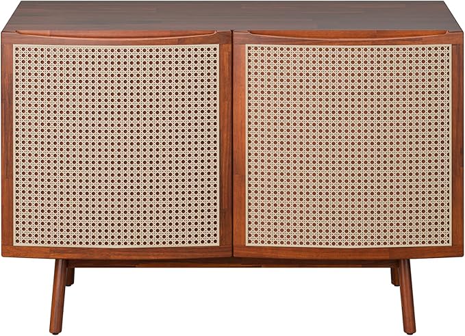 Bme Nancy Accent Cabinet, Elegant Curved Entryway Table with Storage with Soft-Close Doors, Solid Acacia Wood Frame with Adjustable Shelf and Levelers, Easy to Assemble, Anti-Tip Kit Included - LeafyLoom