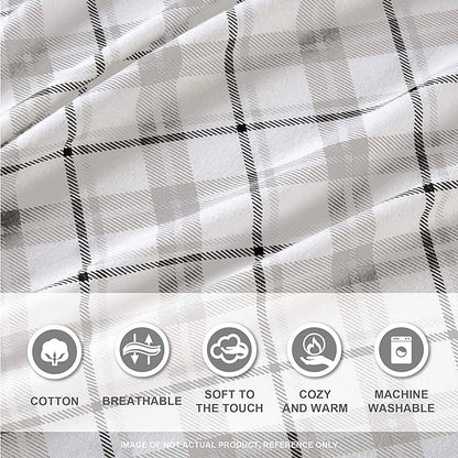 Comfort Spaces Cotton Flannel Breathable Warm Deep Pocket Sheets with Pillow Case Bedding, Cal King, Grey Plaid 4 Piece - LeafyLoom