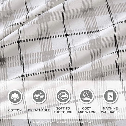 Comfort Spaces Cotton Flannel Breathable Warm Deep Pocket Sheets With Pillow Case Bedding, Twin, Grey Plaid, 3 Piece - LeafyLoom