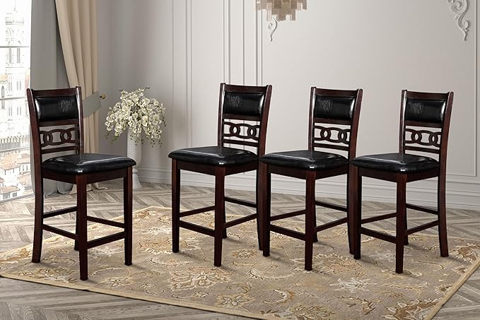 New Classic Furniture Gia Counter Dining Chair (Set of Four), Black PU Upholstered Seat & Back Rest, Ebony - LeafyLoom